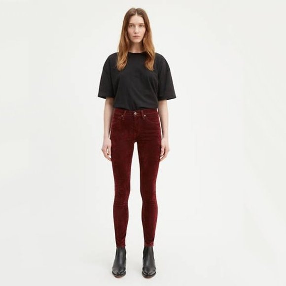Levi's 721 Made & Crafted High Rise Velvet Jeans in Burgundy - LIKE NEW